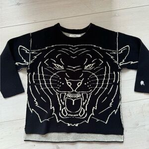 Exposed seam Zara boys black knitwear sweater with tiger design sz 5